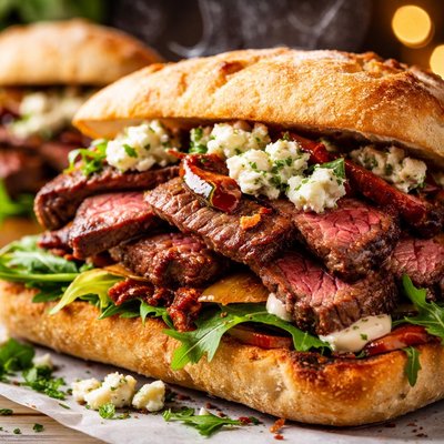 Image of Grilled Skirt Steak Gorgonzola Sandwiches