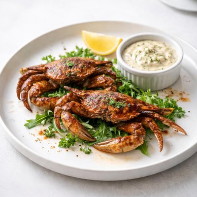 Image of Grilled Soft Shell Crabs with Old Bay Tartar Sauce