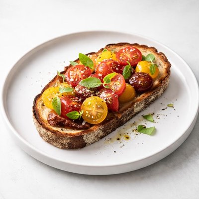 Image of Grilled Sourdough Bread with Garden Tomatoes