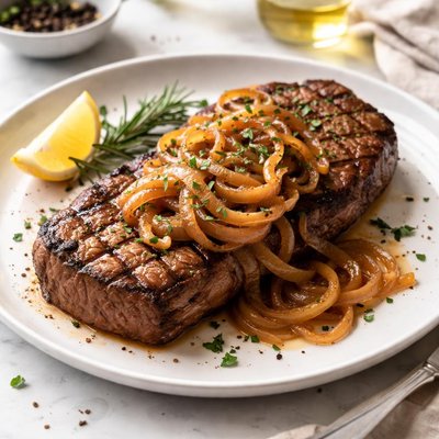 Image of Whole30 Grilled Steak with Caramelized Onions