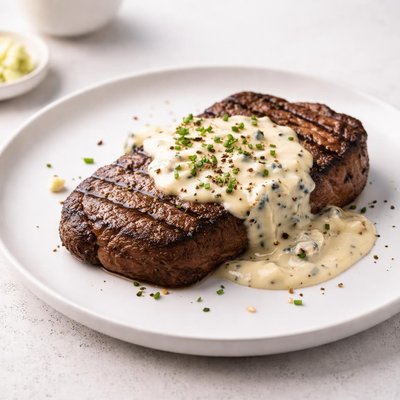 Image of Grilled Steak with Gorgonzola Cream Sauce
