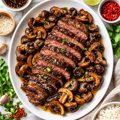 Image of Grilled Steak with Teriyaki Mushrooms
