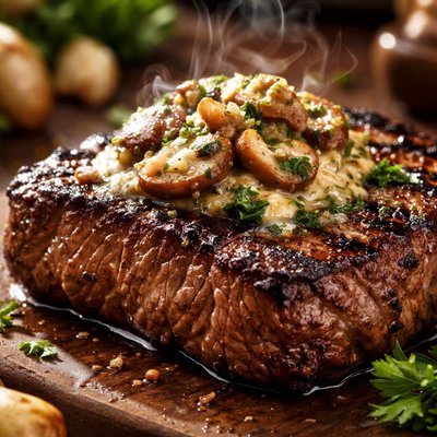 Image of Grilled Steakhouse Sirloin with Garlic Mushroom Butter