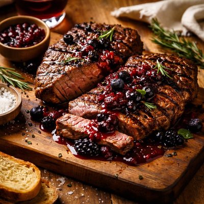Image of Grilled Steaks with Berry Sauce