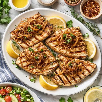 Image of Grilled Swordfish with Caramelized Onions 5 Ww Pts