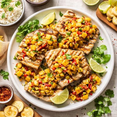 Image of Grilled Swordfish with Pineapple Plantain Chutney