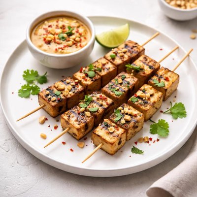 Image of Grilled Tofu Skewers with Spicy Peanut Sauce