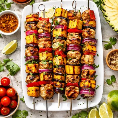 Image of Grilled Tropical Kebabs Shish Kebabs or Shish Kabobs