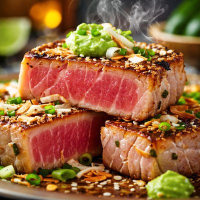 Image of Grilled Tuna Steaks with Wasabi and Toasted Coconut