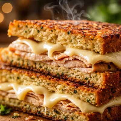 Image of Grilled Turkey and Provolone on Garlic Herb Bread