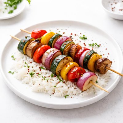 Image of Grilled Vegetable Kabobs with Rice