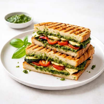Image of Grilled Vegetable Panini with Basil Pesto