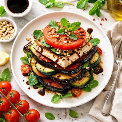 Image of Grilled Veggie Tofu Stack with Balsamic Mint