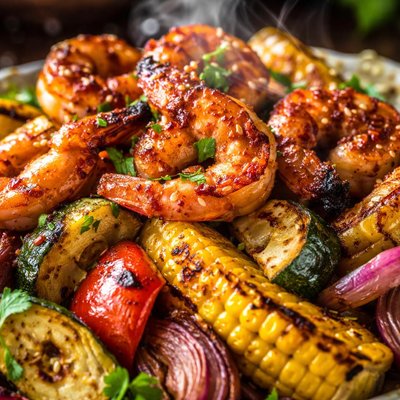 Image of Grilled Veggies with Honey Chipotle Shrimp