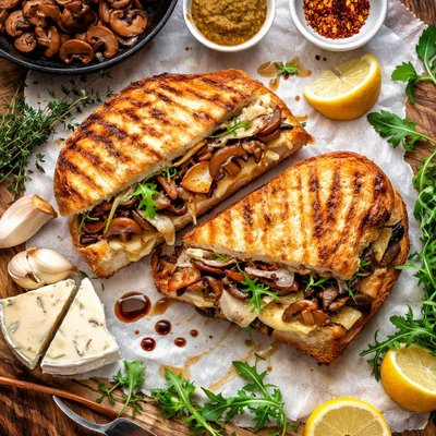 Image of Grilled Wild Mushroom and Brie Cheese Sandwich