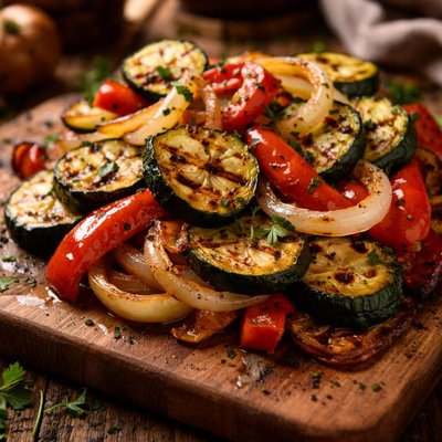 Image of Grilled Zucchini Onions and Red Peppers