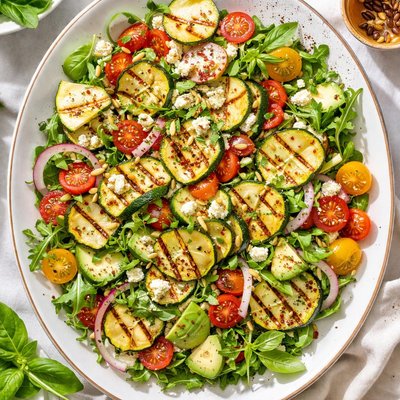 Image of Grilled Zucchini Salad with Tomato Greens