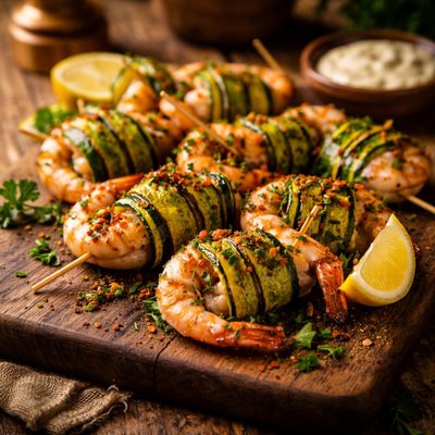 Image of Grilled Zucchini Wrapped Shrimp