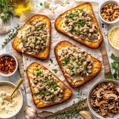 Image of Grits Toast with Creamy Mushroom Topping