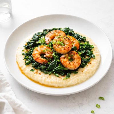 Image of Grits with Greens and Shrimp