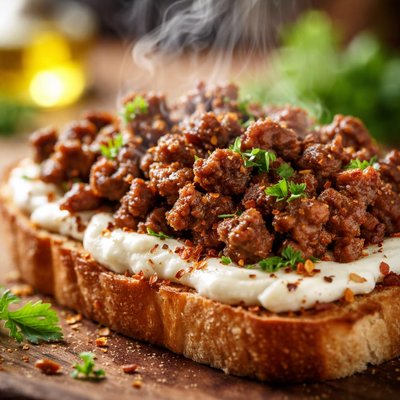 Image of Ground Beef and Cream Cheese on Toast