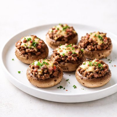 Image of Ground Beef and Ham Stuffed Mushrooms