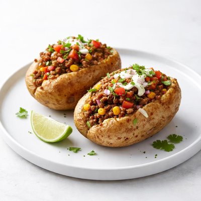 Image of Ground Beef and Salsa Stuffed Potatoes