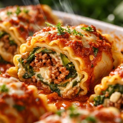 Image of Ground Beef and Spinach Lasagna Rollups