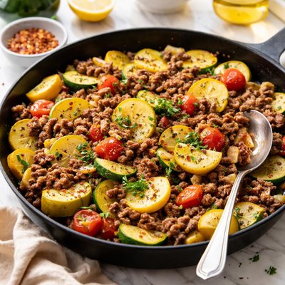 Image of Ground Beef and Summer Squash Skillet
