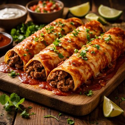 Image of Ground Beef Enchiladas with Red Sauce
