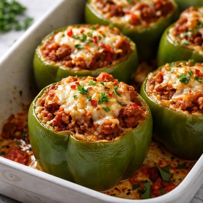 Image of Ground Beef Stuffed Green Bell Peppers Ii Oven or Crock Pot