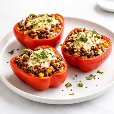 Image of Ground Beef Stuffed Red Bell Peppers