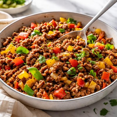 Image of "Carne molida vegana con pimientos morrones"