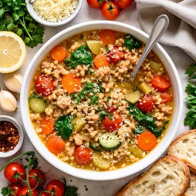 Image of Ground Turkey and Barley Vegetable Soup