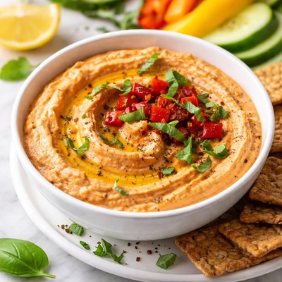 Image of Guilt Free Creamy Roasted Red Pepper Basil Dip Low Fat