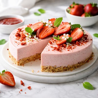 Image of Guilt Free No Bake Strawberry Cheesecake