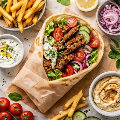 Image of Wrap de Gyro bajo en carbohidratos con papas fritas