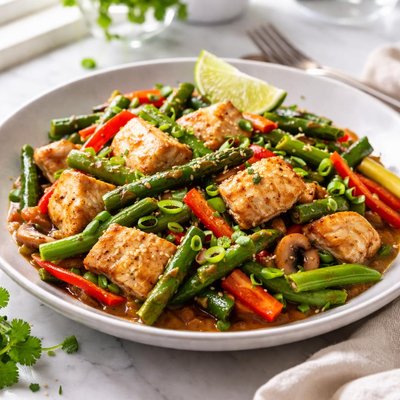 Image of Halibut Asparagus Stir Fry