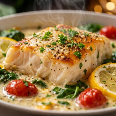 Image of Halibut Baked in Cream