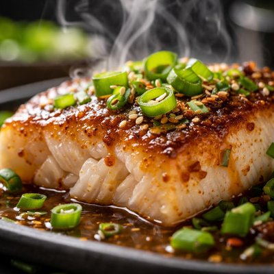 Image of Halibut Baked with Scallion and Worcestershire
