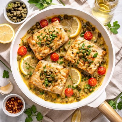 Image of Halibut in a Wine and Caper Sauce