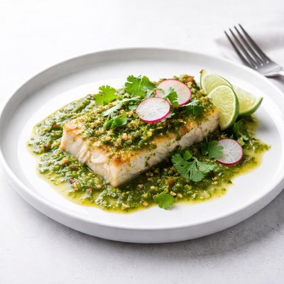 Image of Halibut or Mahi Mahi Baked in Fresh Green Salsa