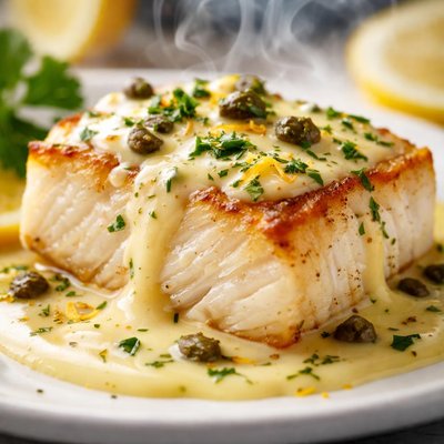 Image of Halibut with Bright Lemon Cream Sauce