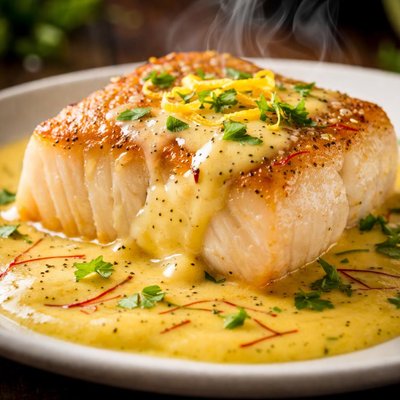 Image of Halibut with Saffron Vanilla Cream Sauce