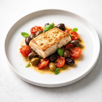 Image of Halibut with Tomatoes and Olives