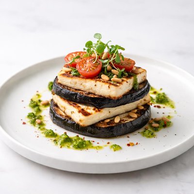 Image of Halloumi and Eggplant Aubergine Stack