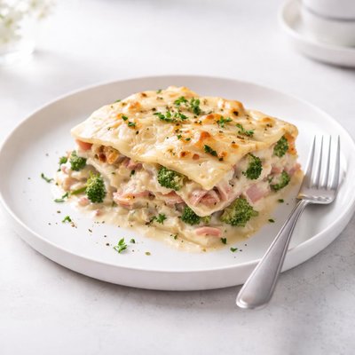 Image of Ham and Broccoli White Lasagna
