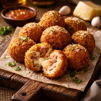 Image of Ham and Cheese Arancini Italian Fried Rice Balls