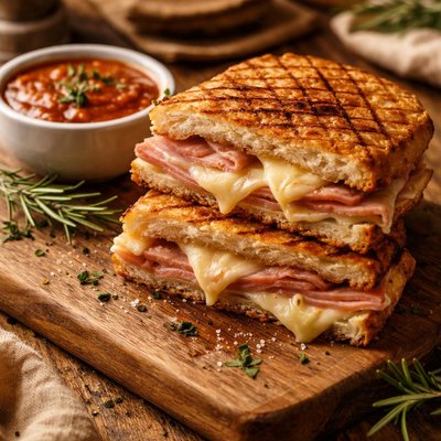Image of Ham and Manchego Panini with Dipping Sauce