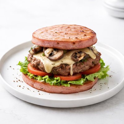 Image of Ham and Mushroom Burger No Bread Bun